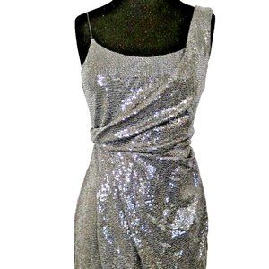 Sexy Mini Dress Silver Sequins Low Back Wrap Clubbing Party Topshop Women 6